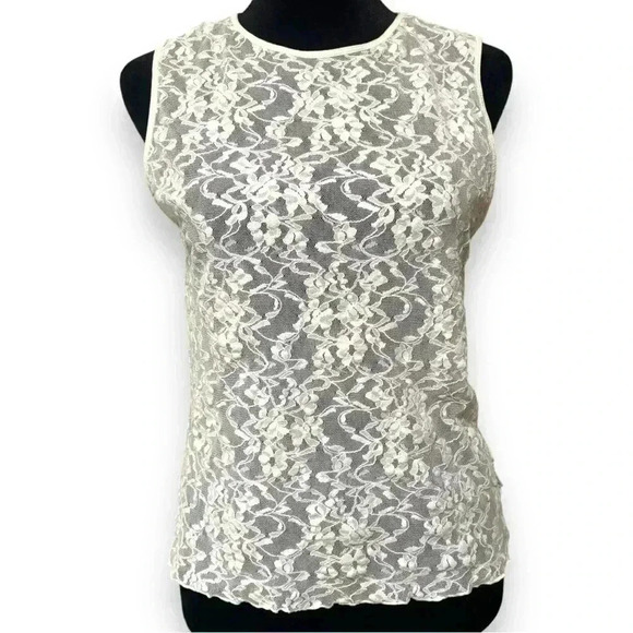 Dkny Tops - DKNY Vintage White delicate Floral Lace Sheer Crewneck Size Medium Tank/Camisole